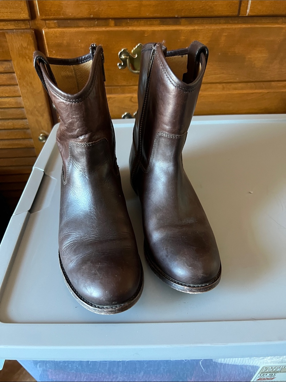 Frye Dark Brown Leather Pull-On Ankle Boots